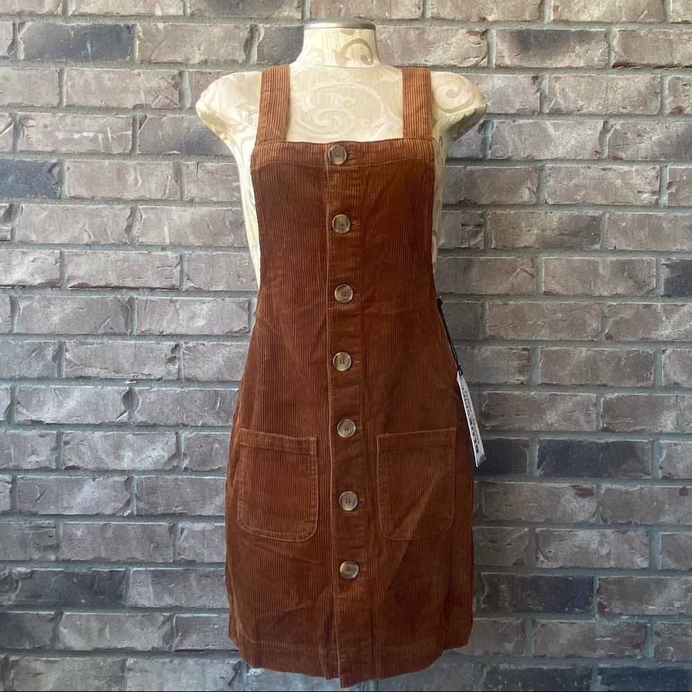 NWT Blue Spice Brown Corduroy Button Front Jumper Dress